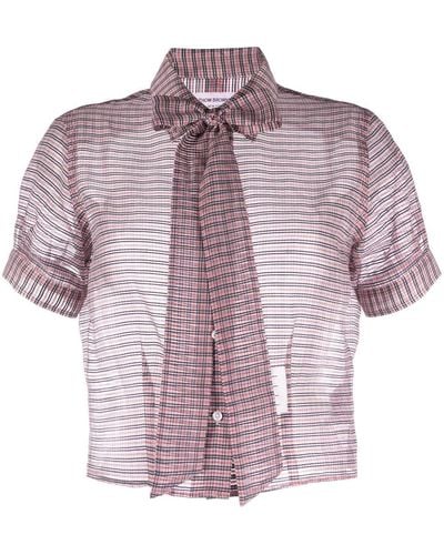 Thom Browne Blusa a cuadros con cuello lazado - Morado