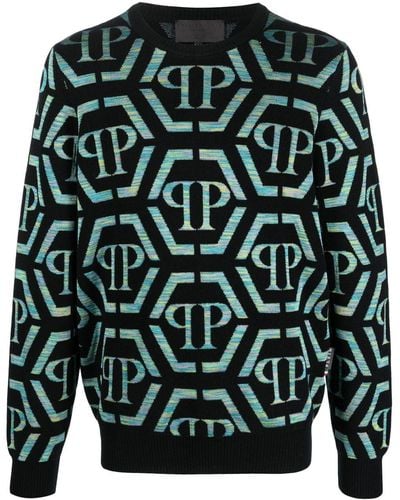 Philipp Plein Intarsia-knit Logo Wool-cashmere Sweater - Black