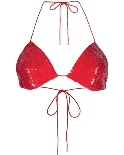 Nue Jade Sequined Triangle Bra Top - Red