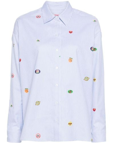 KENZO Fruit Stickers-print Striped Shirt - Blue
