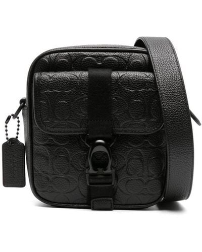 COACH Monogram-debossed Leather Messenger Bag - Black