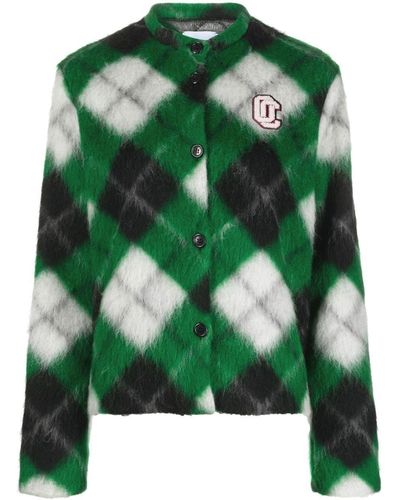 Opening Ceremony Logo-patch Argyle-check Cardigan - Green