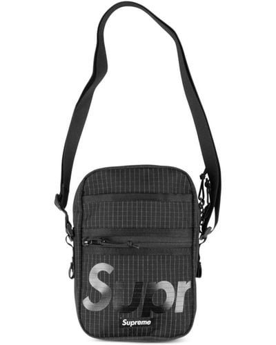 Supreme Logo-print Grid-pattern Shoulder Bag - Black