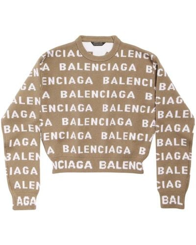 Balenciaga Pullover mit Intarsien-Logo - Natur