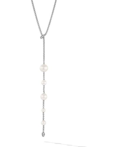 David Yurman Sterling Silver Y Pearl And Diamond Necklace - White