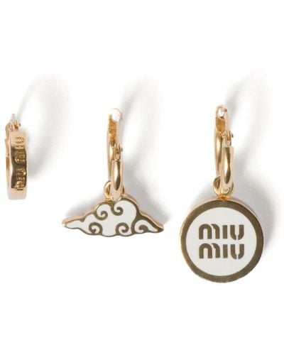 Miu Miu Enamel-embellished Earrings (set Of Three) - White