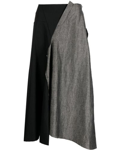 Y's Yohji Yamamoto Two-tone Asymmetric Wool Skirt - Grey