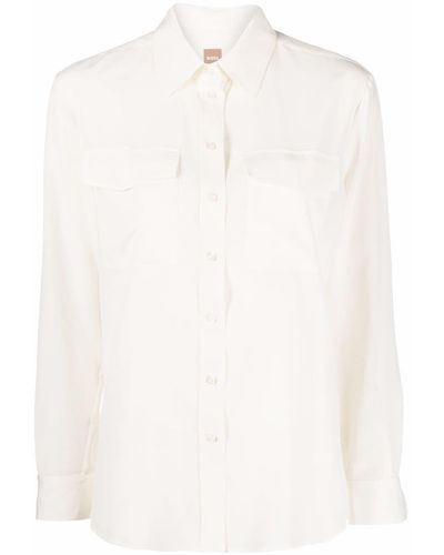 BOSS Kurzärmeliges Seidenhemd - Weiß