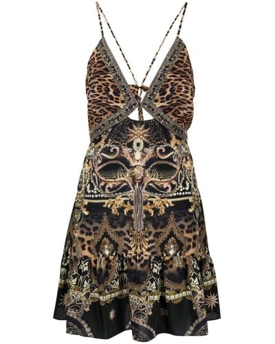 Camilla Leopard-print Cutout Silk Minidress - Black