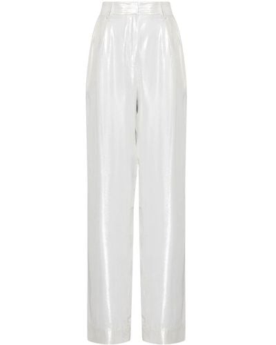 STAUD Lamé-effect Silk-blend Pants - White