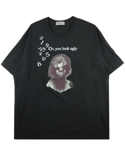 Yohji Yamamoto Graphic-print Cotton T-shirt - Black