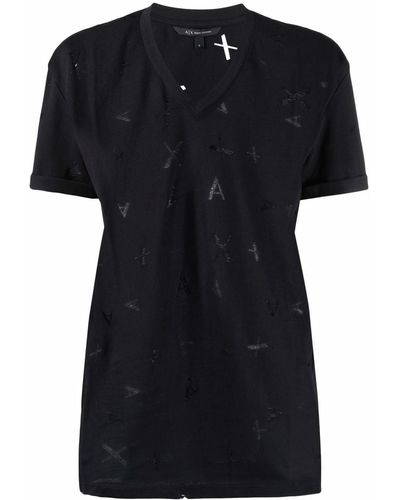 Armani Exchange Vネック Tシャツ - ブラック