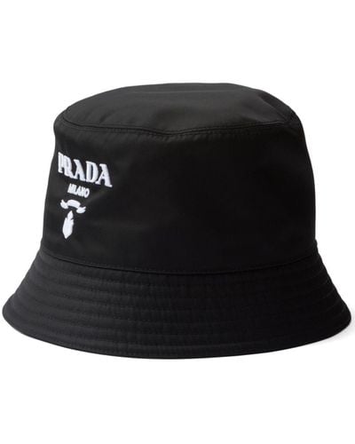 Prada Logo-embroidered Bucket Hat - Black