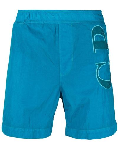 C.P. Company Elasticated-waist Logo-print Shorts - Blue