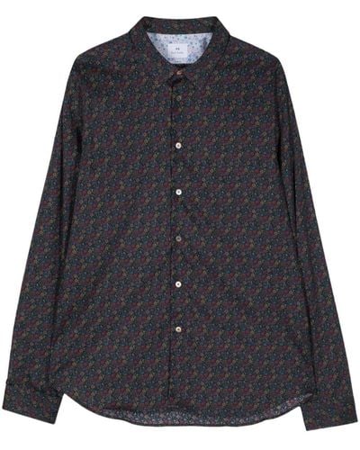 PS by Paul Smith Small Floral-print Shirt - Black