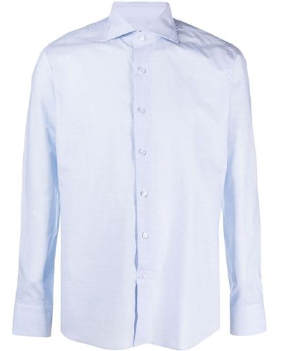 Tagliatore Plain Cotton-linen Blend Shirt - Blue