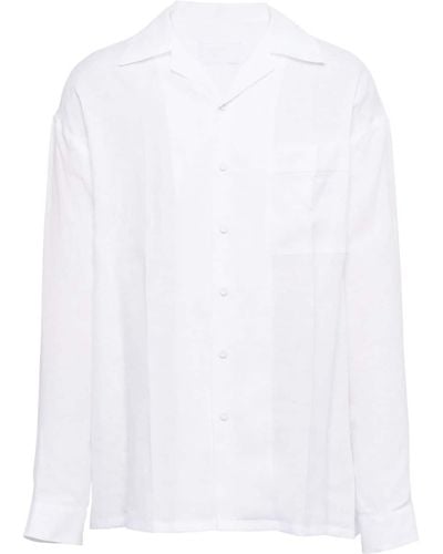 Prada Notched-collar Linen Shirt - White