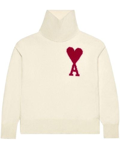 Ami Paris Rolle-neck Wool Sweater - White