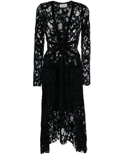 Sonia Rykiel Asymmetric Velvet-lace Midi Dress - Black