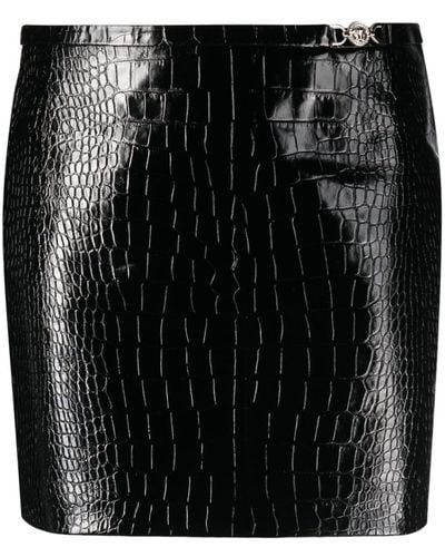 Versace Mini-Tasche mit Kroko-Effekt - Schwarz