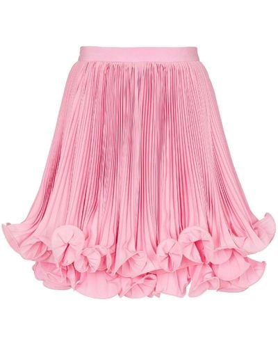 Balmain Pleated Ruffled Mini Skirt - Pink