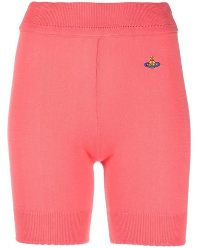 Vivienne Westwood Embroidered-logo Ribbed-knit Shorts - Pink