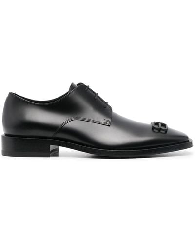 Balenciaga Logo-embossed Leather Derby Shoes - Black