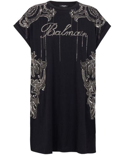 Balmain Signature Chain-embroidered Minidress - Black