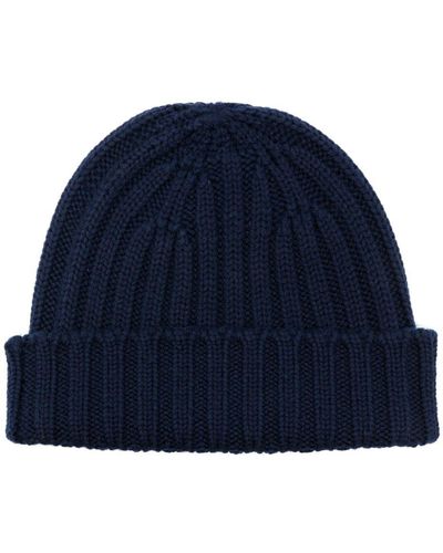Aspesi Logo-patch Ribbed-knit Beanie - Blue