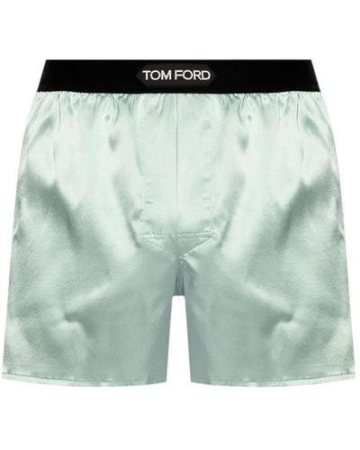 Tom Ford Logo-waistband Satin Boxers - Green