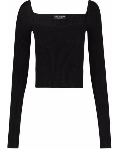 Dolce & Gabbana Ribbed-knit Square-neck Jumper - Black