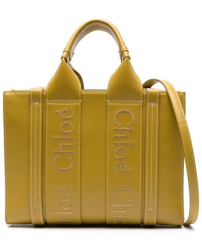 Chloé Woody Small Leather Tote - Yellow
