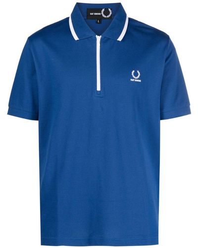 Fred Perry X Raf Simons Logo-embroidered T-shirt - Blue