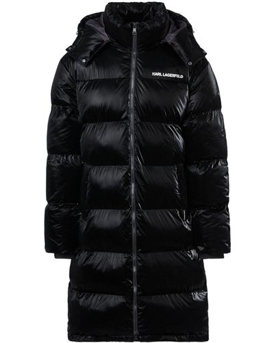 Karl Lagerfeld Logo-patch Shimmer Padded Coat - Black