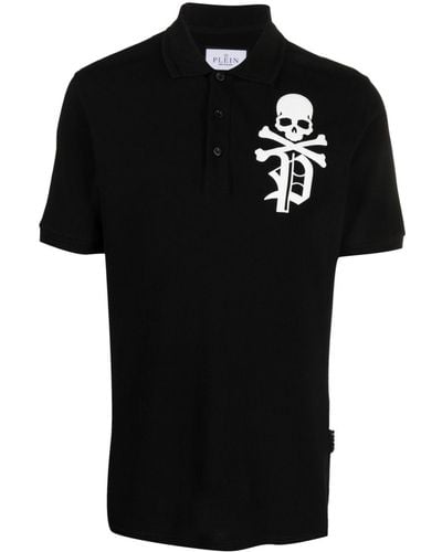 Philipp Plein Skull & Bones Piqué Polo Shirt - Black