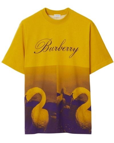 Burberry Swan-print Logo Cotton T-shirt - Yellow