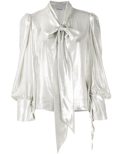 Parlor Metallic Pussy-bow Blouse