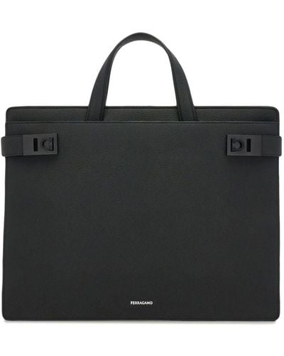 Ferragamo Gancini-buckle Leather Briefcase - Black