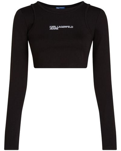 Karl Lagerfeld T-shirt superposé à logo brodé - Noir