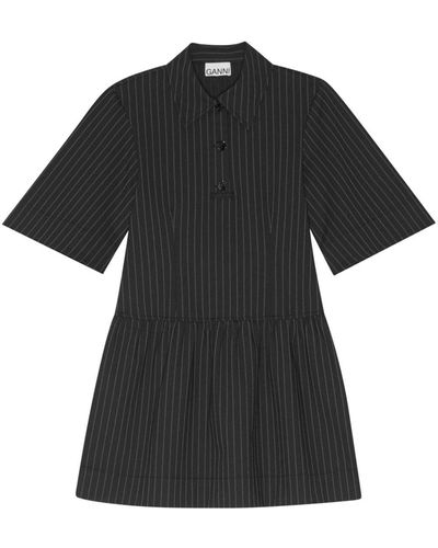 Ganni Striped Polo Minidress - Black