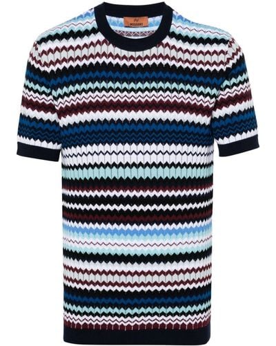 Missoni T-shirt en coton à motif zig-zag - Bleu
