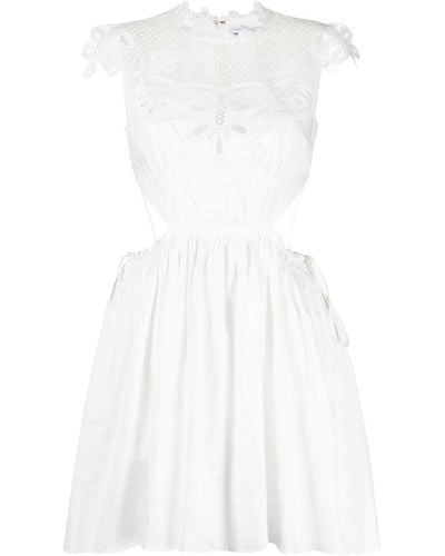 Self-Portrait Guipure Lace Mini Bib Dress - White