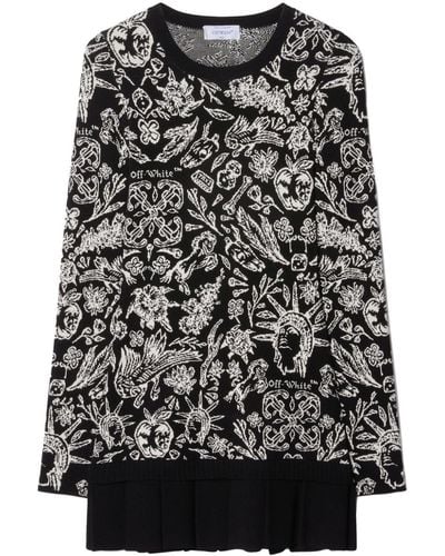 Off-White c/o Virgil Abloh Intarsia-knit Pleated Dress - Black
