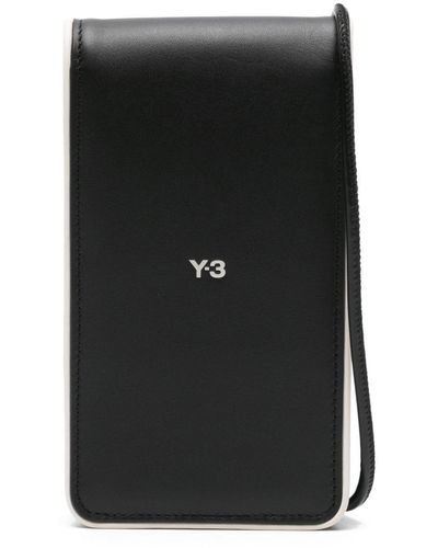 Y-3 Étui de téléphone en cuir à logo imprimé - Noir