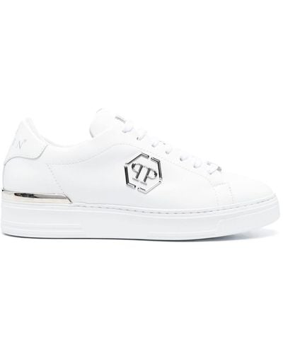 Philipp Plein Baskets Hexagon en cuir - Blanc