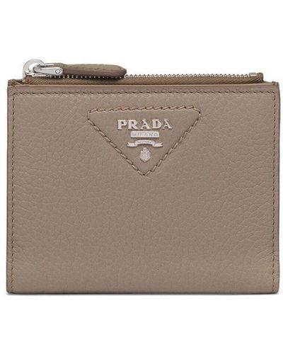 Prada Logo-engraved Leather Bi-fold Wallet - Grey