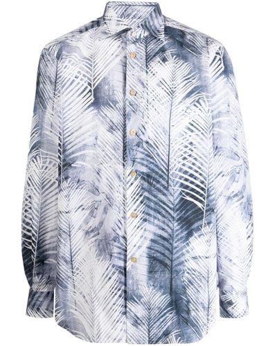 Kiton Palm Tree-print Long-sleeve Shirt - Blue