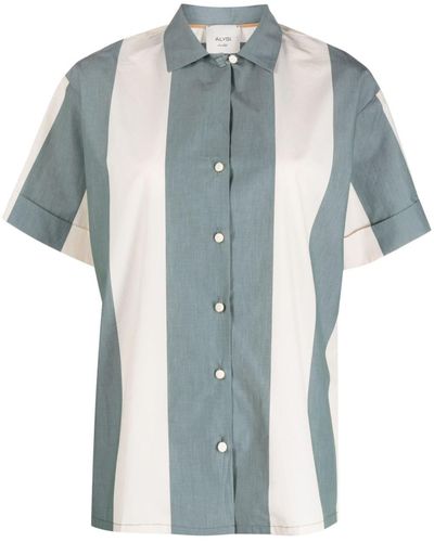 Alysi Maxi Striped Cotton Shirt - Blue