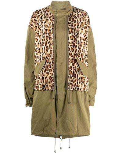 Junya Watanabe Leopard-print Paneled Parka Coat - Green