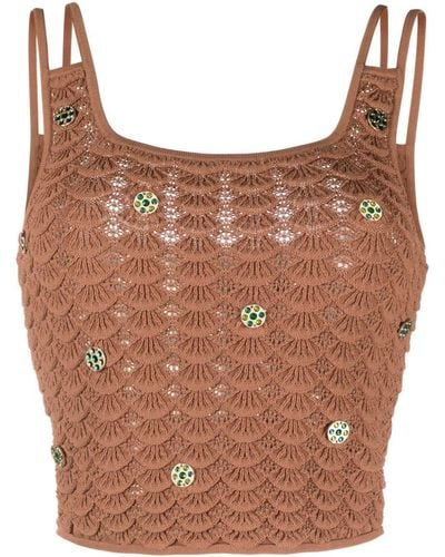 Sandro Coin-detailing Scalloped Tank Top - Brown
